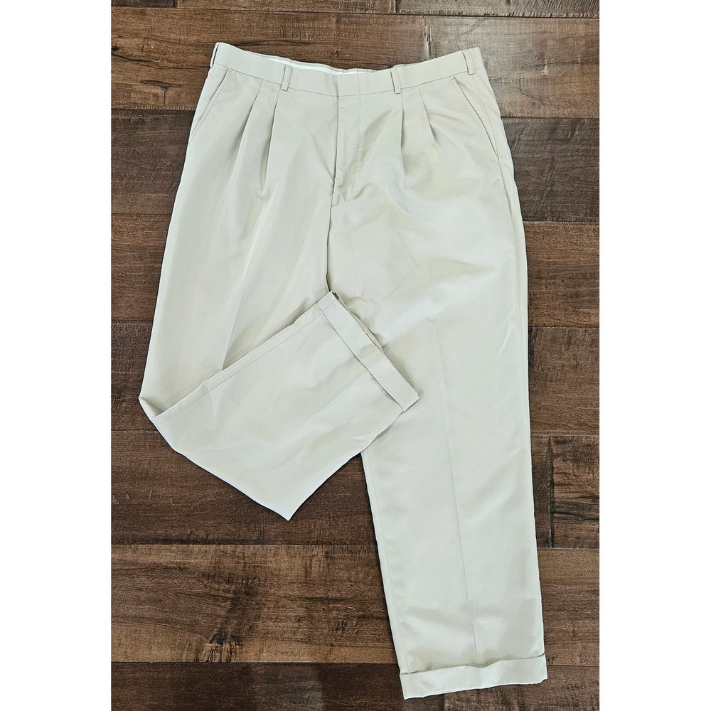 Walter Hagen Golf Pants Mens 40x32 Khaki Double Pleated Cuffed Dress‎ Chinos
